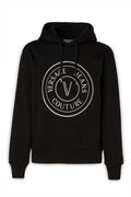 Versace Jeans Black Cotton Logo Details Hooded Sweatshirt Versace Jeans