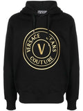 Versace Jeans Black Cotton Logo Details Hooded Sweatshirt Versace Jeans