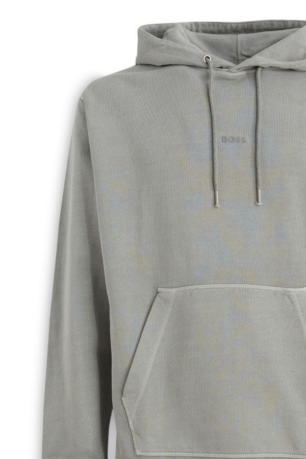 Hugo Boss Grey Cotton Logo Details Hooded Sweatshirt - Broken-Luxury