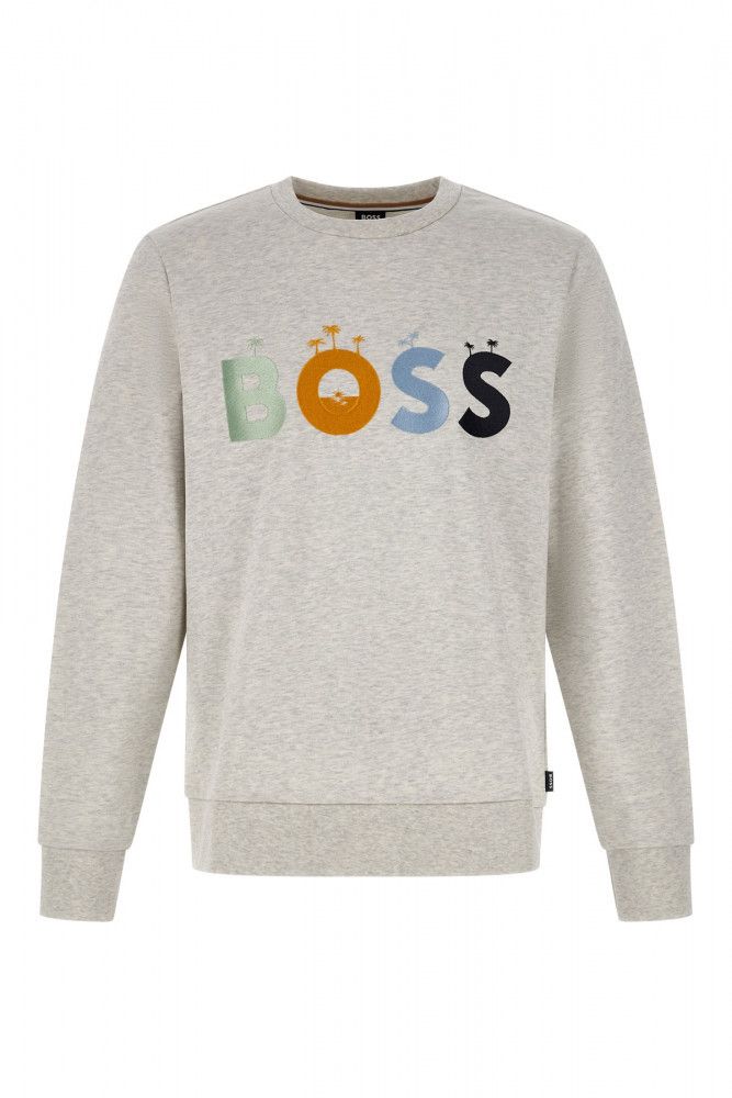 Hugo Boss Grey Cotton Logo Details Sweatshirt - Broken-Luxury