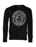 Versace Black Medusa Embroidery Crew Neck Pullover Sweater - Broken-Luxury