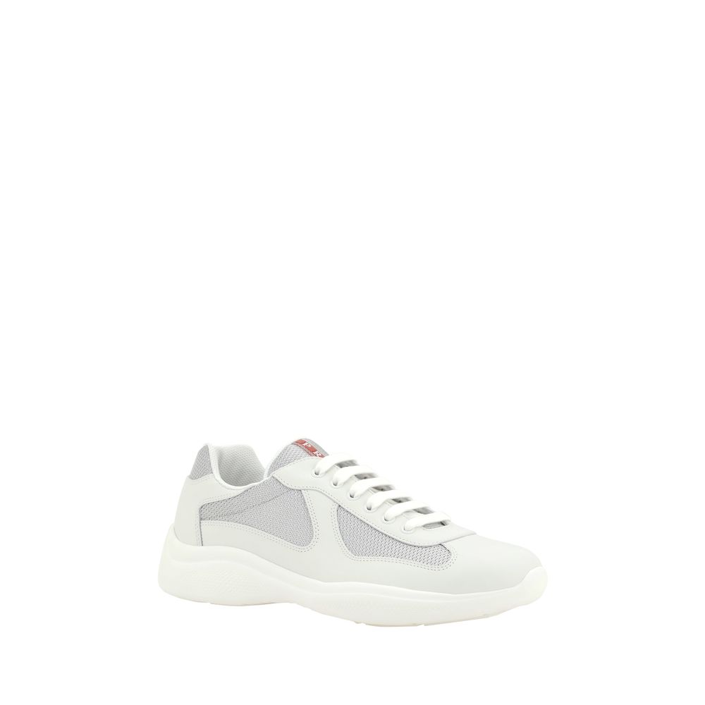 Prada White Calf Leather Bos Taurus Low Top Sneakers - Broken-Luxury