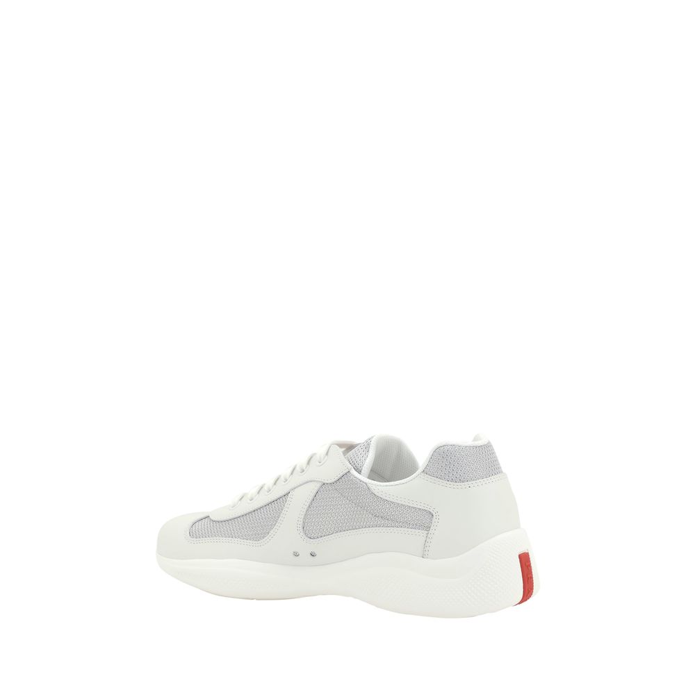 Prada White Calf Leather Bos Taurus Low Top Sneakers - Broken-Luxury