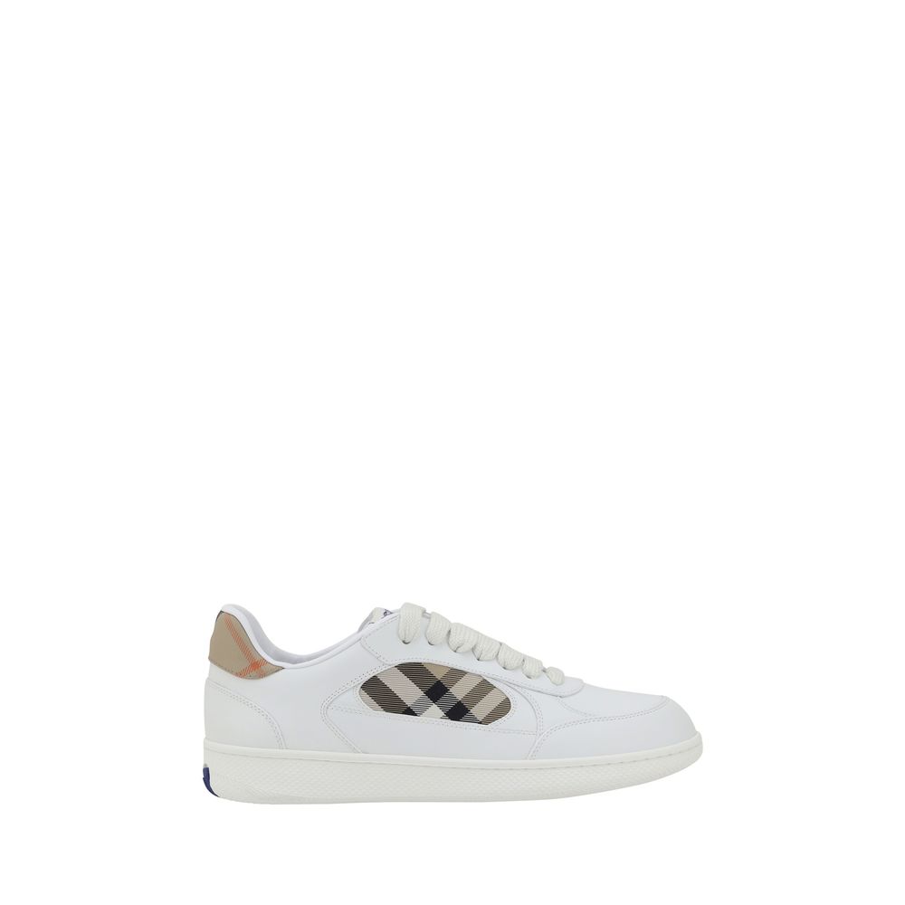 Burberry White Calf Leather Bos Taurus Low Top Sneakers - Broken-Luxury