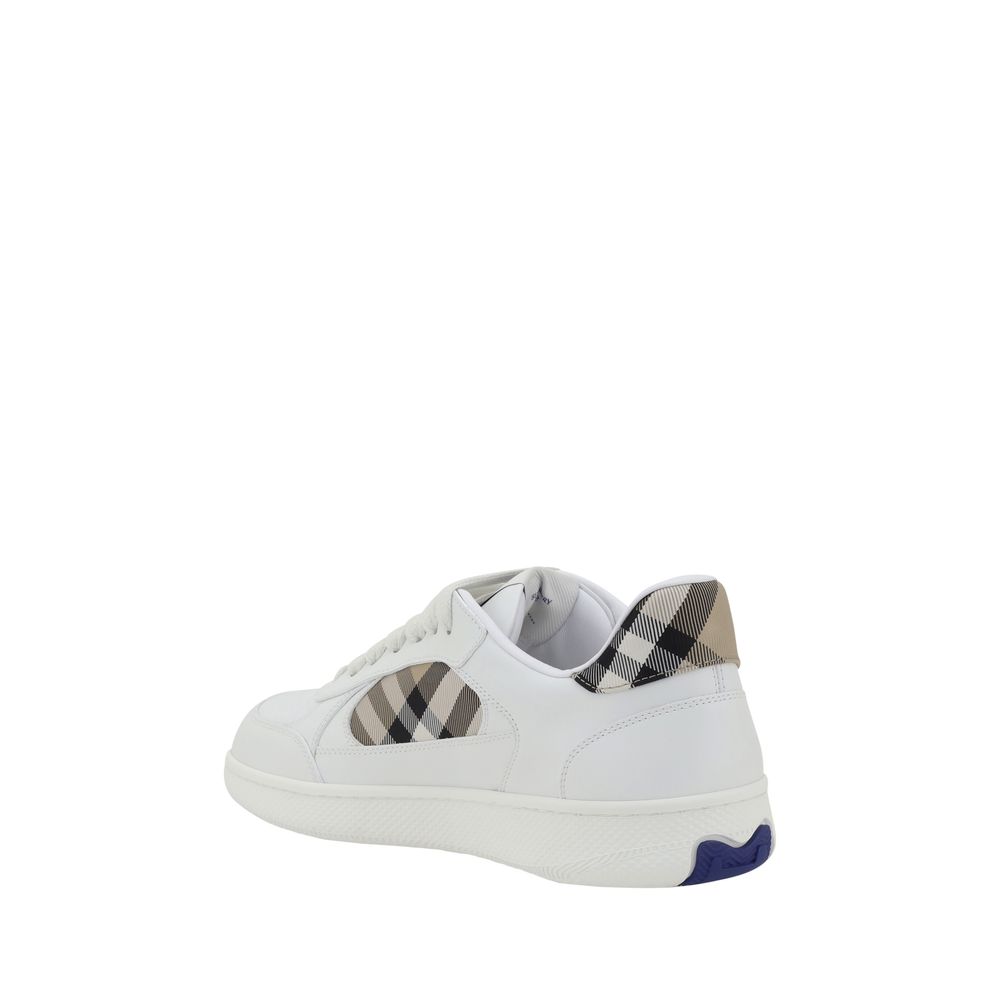 Burberry White Calf Leather Bos Taurus Low Top Sneakers - Broken-Luxury