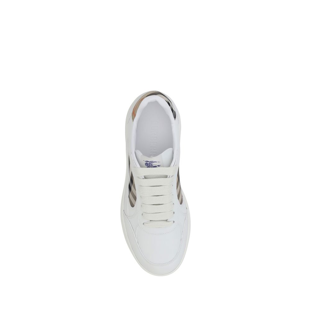 Burberry White Calf Leather Bos Taurus Low Top Sneakers - Broken-Luxury