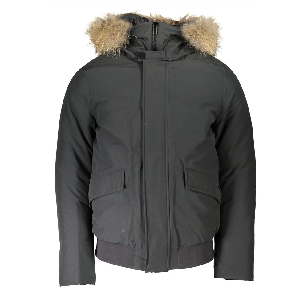 Woolrich Gray Cotton Men Jacket with Hood and Removable Fur Woolrich