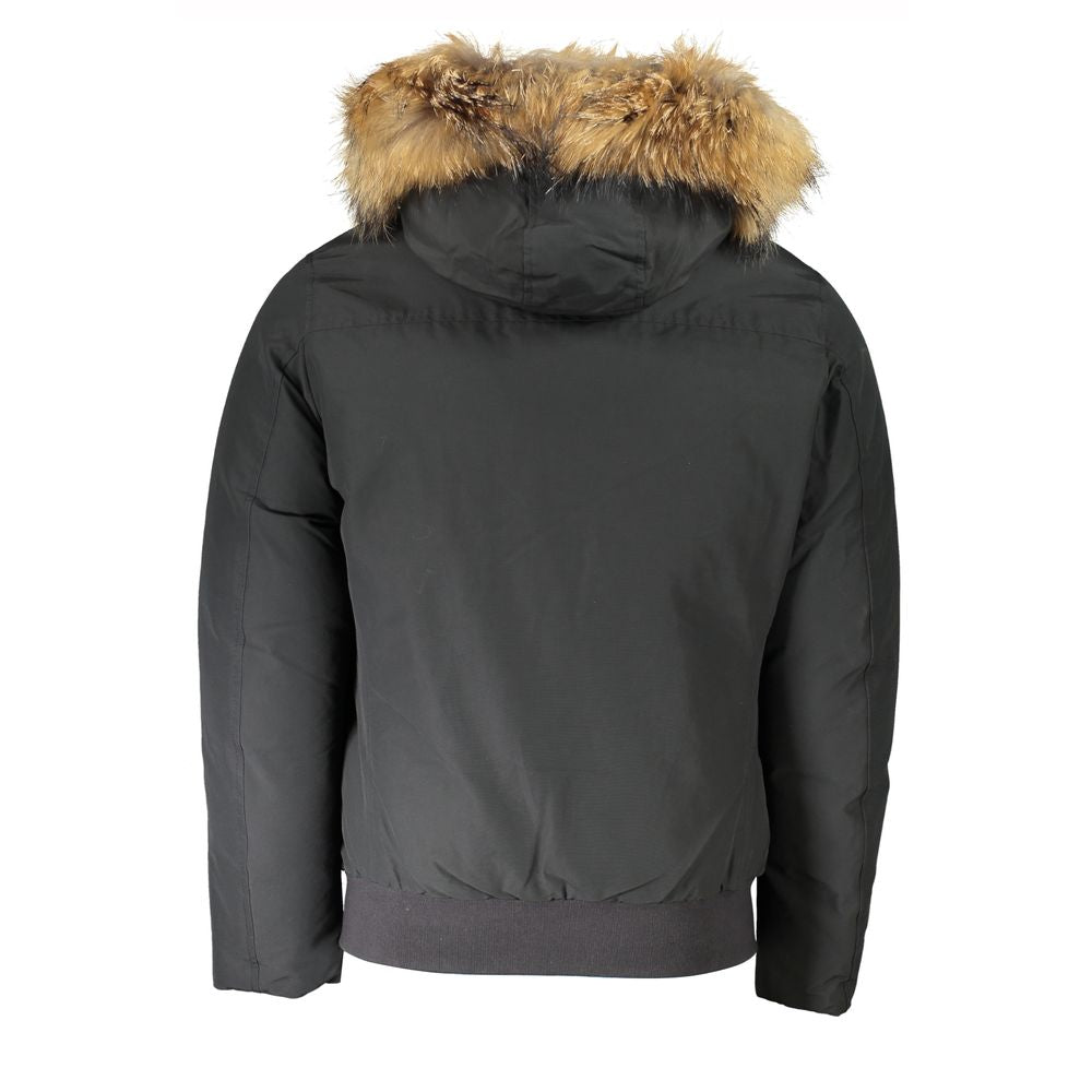 Woolrich Gray Cotton Men Jacket with Hood and Removable Fur Woolrich
