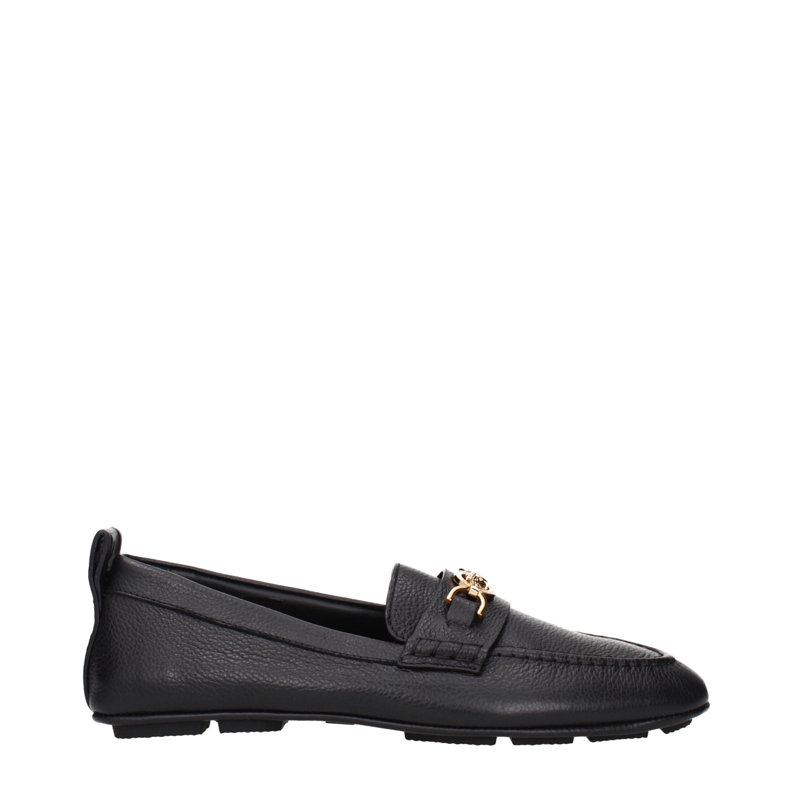 Versace Black Leather Slip-On Loafers